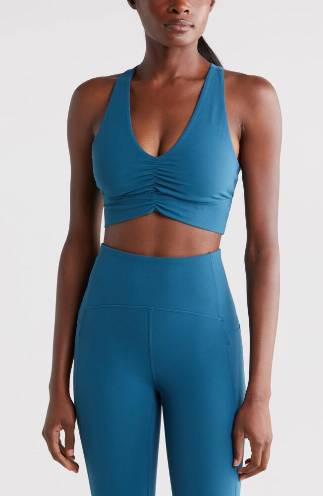 Zella Studio Luxe Ballet Longline Sports Bra in Teal Seagate Cover