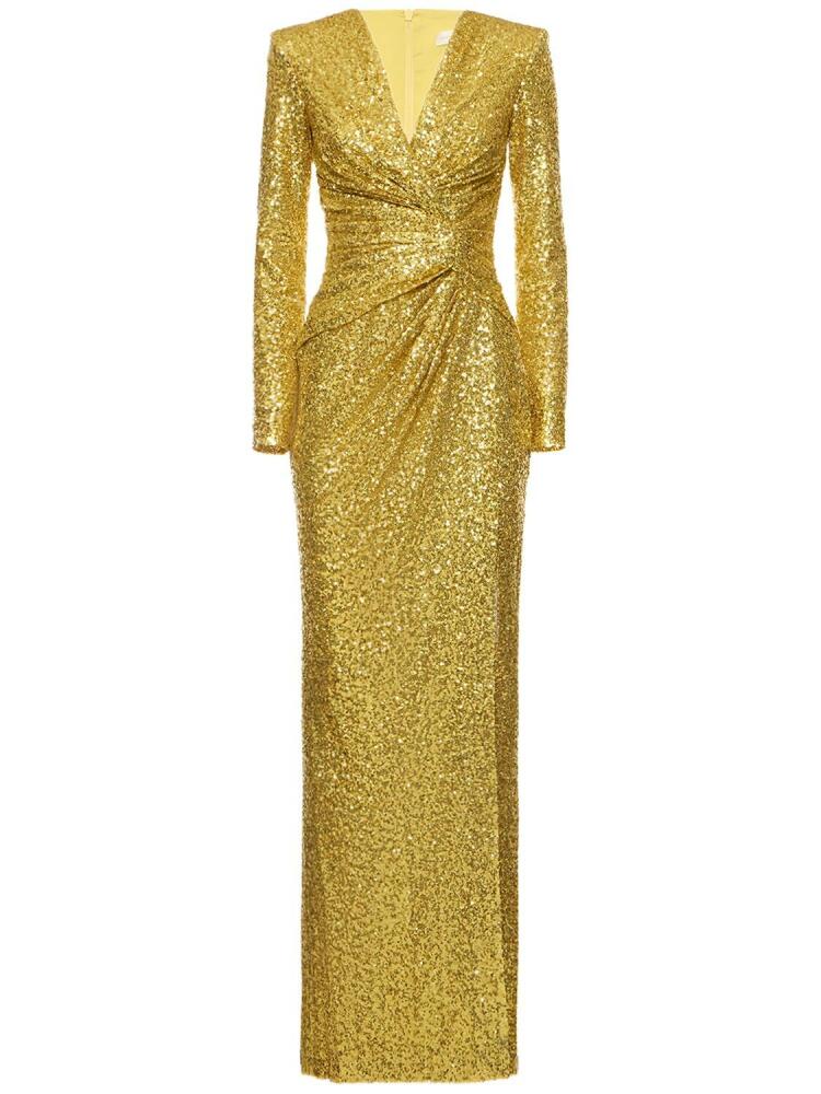 ZUHAIR MURAD Sequined Draped V-neck Long Dress Cover