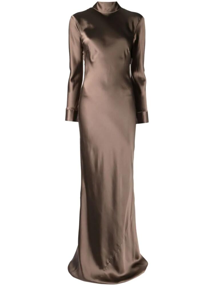 Michelle Mason open-back long-sleeve gown dress - Brown Cover