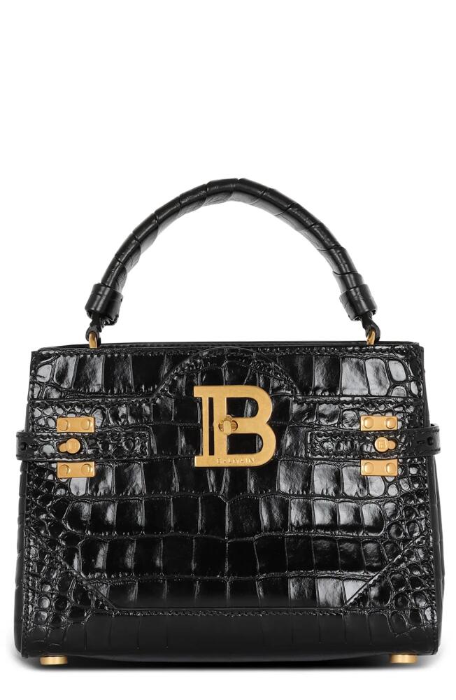 Balmain B-Buzz 23 Croc Embossed Leather Top Handle Bag in 0Pa Black Cover