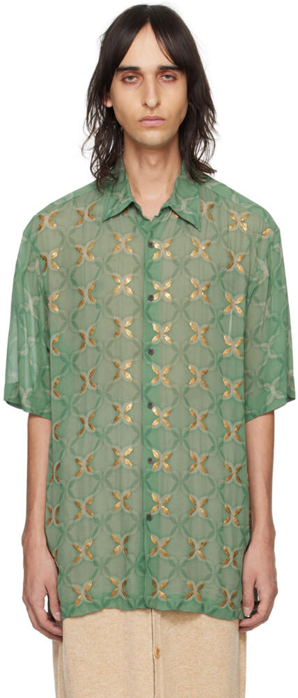 Dries Van Noten Green Sequinned Shirt Cover