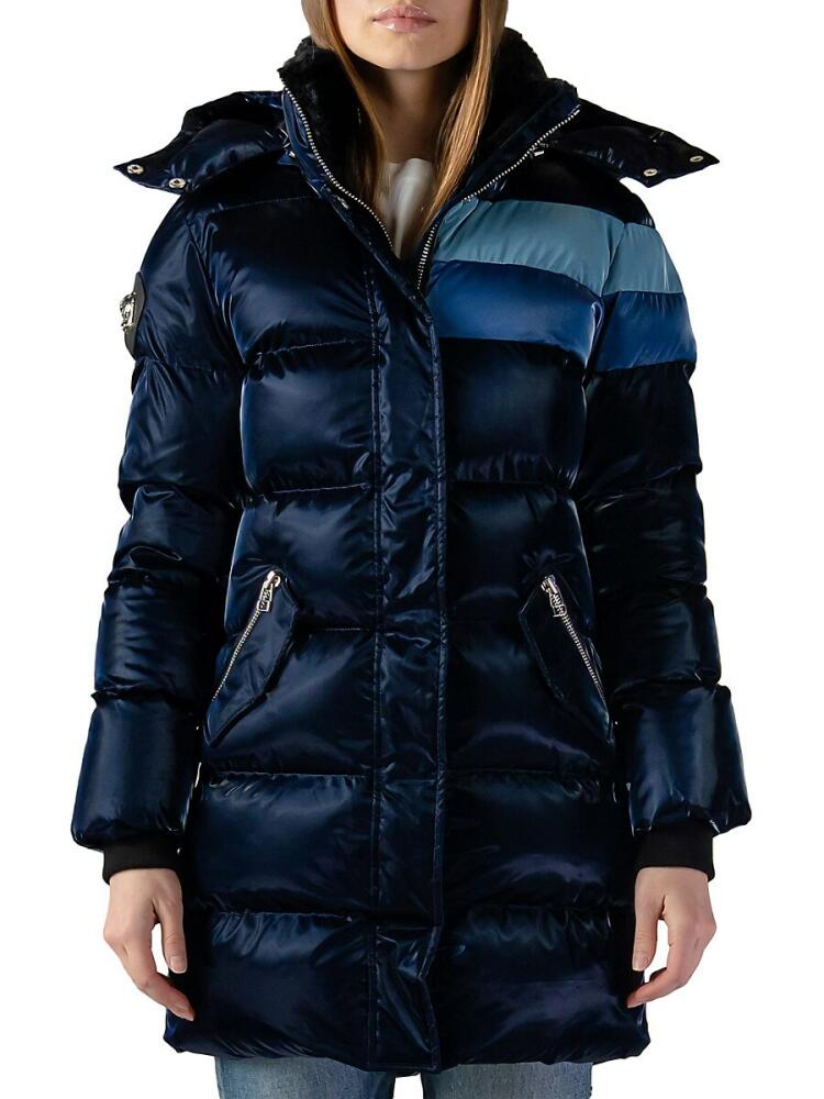 Woodpecker Women's Penguin Faux Fur Lined Puffer Coat - Blue Steel Cover