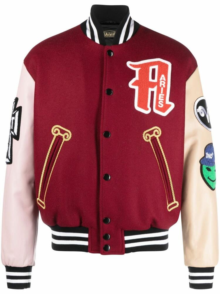 Aries logo-patch varsity jacket - Neutrals Cover