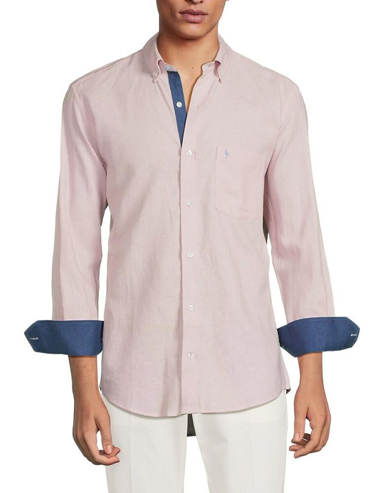 TailorByrd Men's Linen Blend Contrast Sport Shirt - Blush Pink Cover