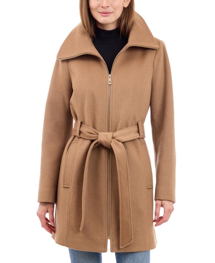 Michael Michael Kors Women's Belted Zip-Front Coat, Created for Macy's - Dark Camel Cover