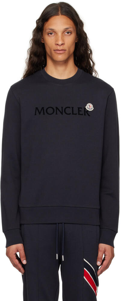 Moncler Navy Flocked Logo Sweatshirt Cover