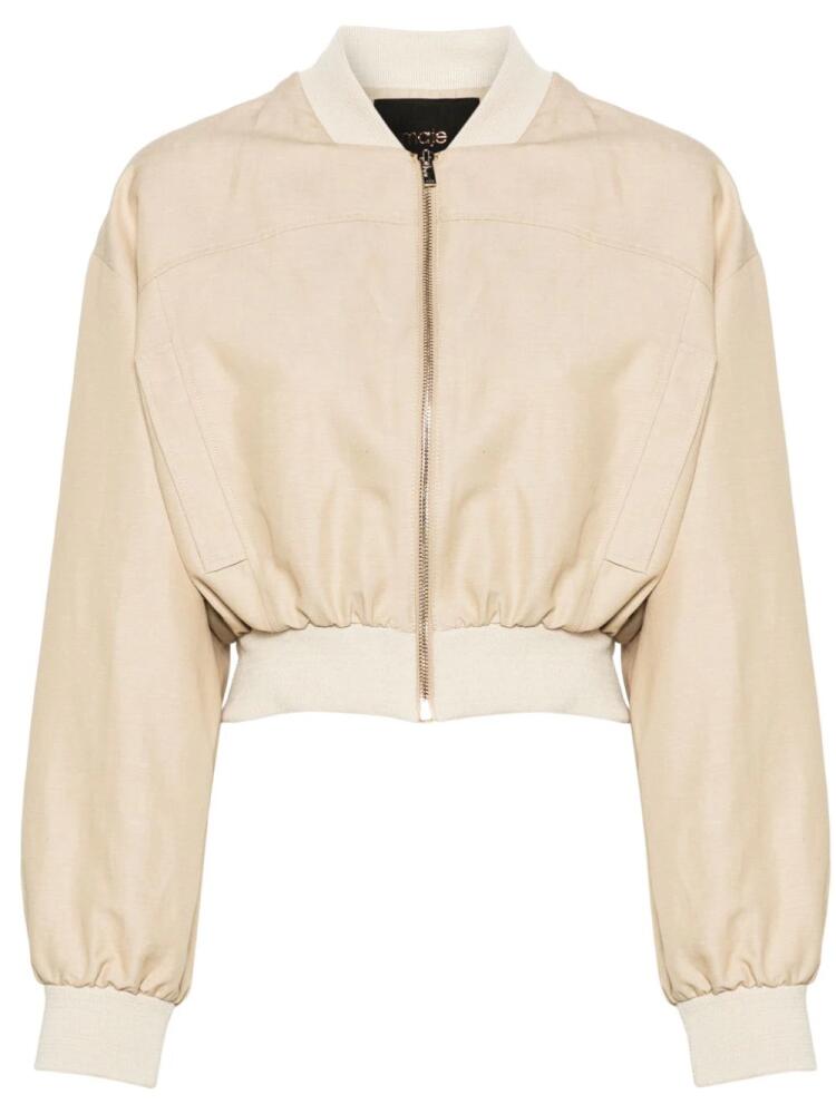 Maje drop-shoulder cropped bomber jacket - Neutrals Cover