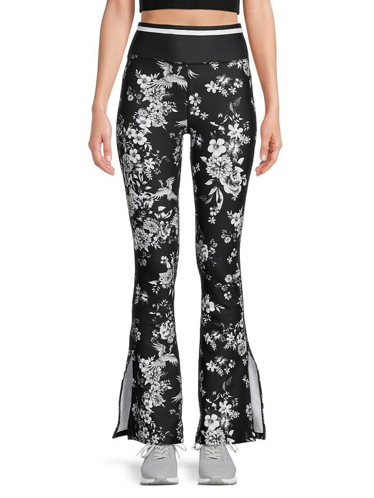 Johnny Was Women's Floral Side Slit High Rise Pants - Black Multi Cover