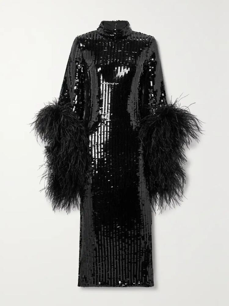 Taller Marmo - Del Rio Disco Feather-trimmed Sequined Tulle Midi Dress - Black Cover