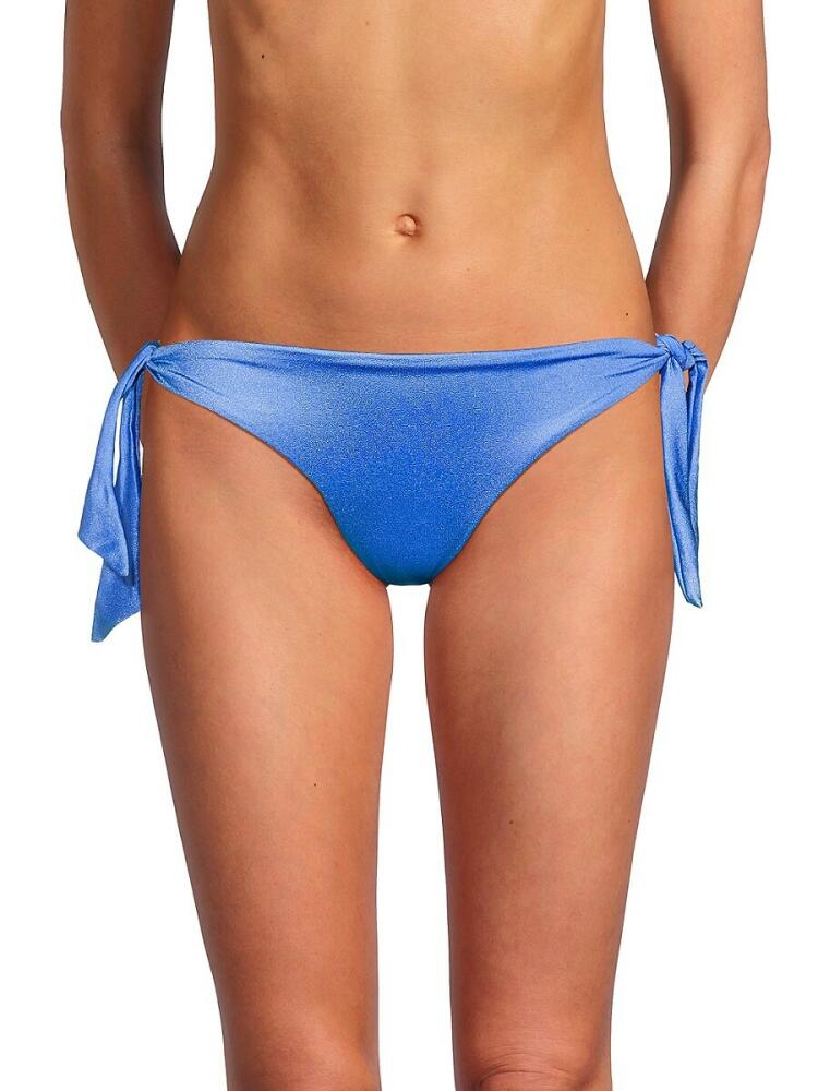 Agua Bendita Women's Eileen Aine Side Tie Satin Bikini Bottom - Blue Cover