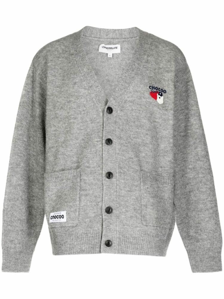 CHOCOOLATE logo-embroidered V-neck cardigan - Grey Cover