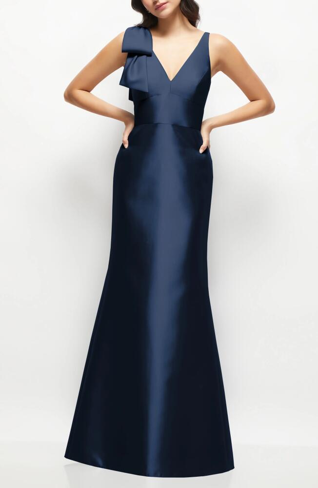 Alfred Sung Bow Detail Sleeveless Satin Twill Trumpet Gown in Midnight Cover