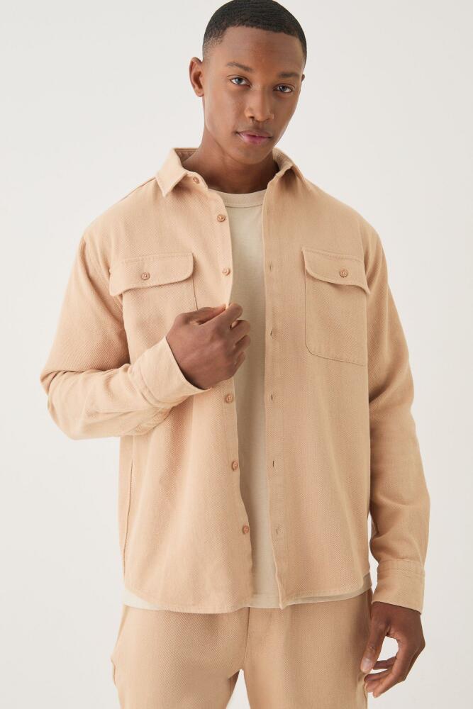 boohoo Mens Textured Button Through Shirt Jacket - Beige Cover