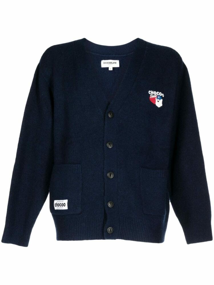 CHOCOOLATE logo-embroidered V-neck cardigan - Blue Cover