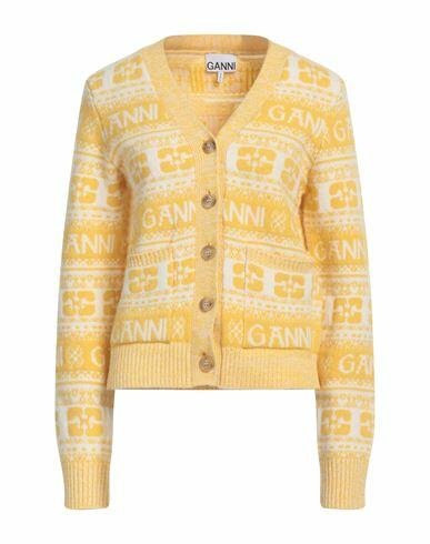 Ganni Woman Cardigan Yellow Wool, Recycled wool, Recycled polyamide Cover