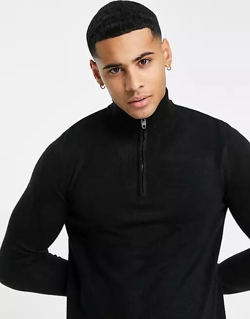 French Connection soft touch half zip sweater in black Cover