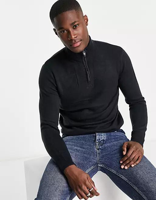 French Connection soft touch half zip sweater in navy Cover