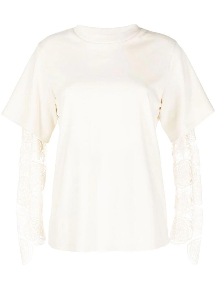 Goen.J lace-sleeve crew neck T-shirt - White Cover