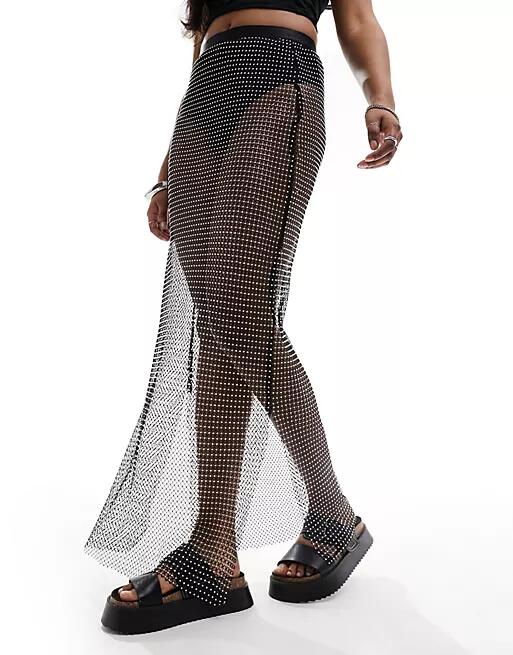 Simmi diamante mesh maxi beach skirt in black Cover