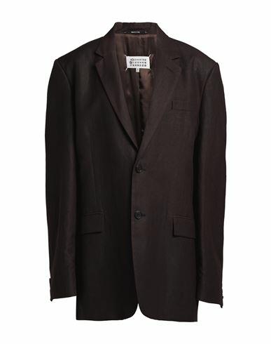 Maison Margiela Woman Blazer Dark brown Wool, Linen Cover