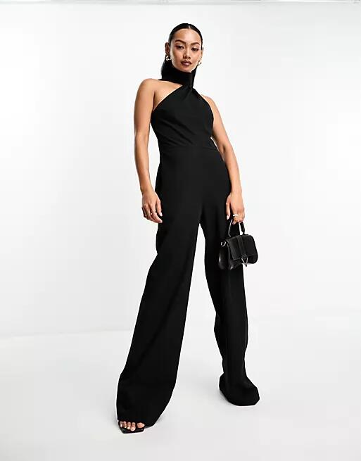 Pretty Lavish scarf jumpsuit in black Cover