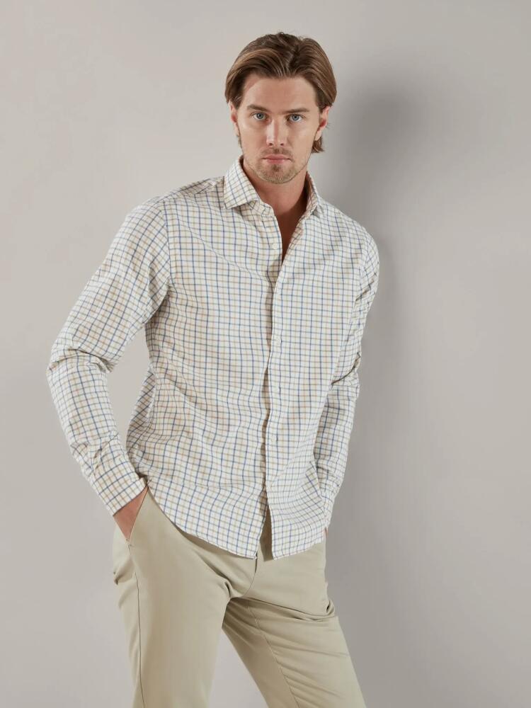 Robert Talbott Pearce Brushed Plaid Shirt in Blue/tan/cream Cover