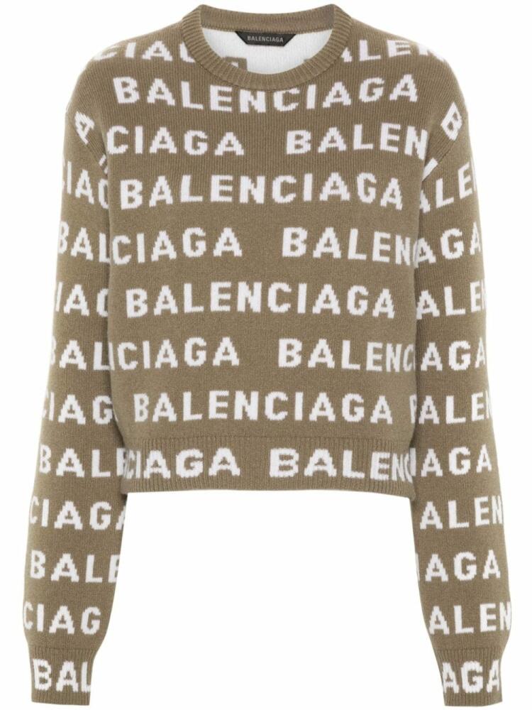 Balenciaga logo-intarsia wool jumper - Neutrals Cover