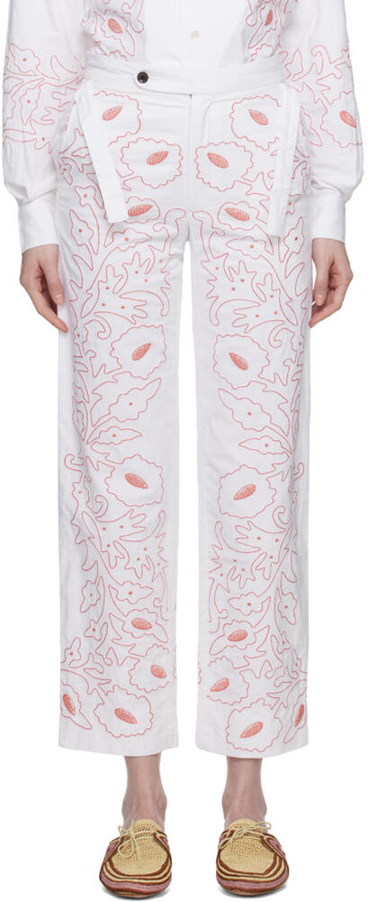 Bode White Embroidered Trousers Cover