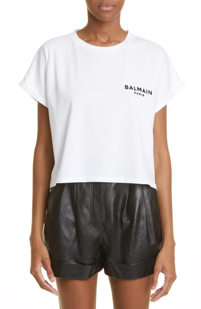 Balmain Flocked Logo Crop T-Shirt in Gab White/Black Cover