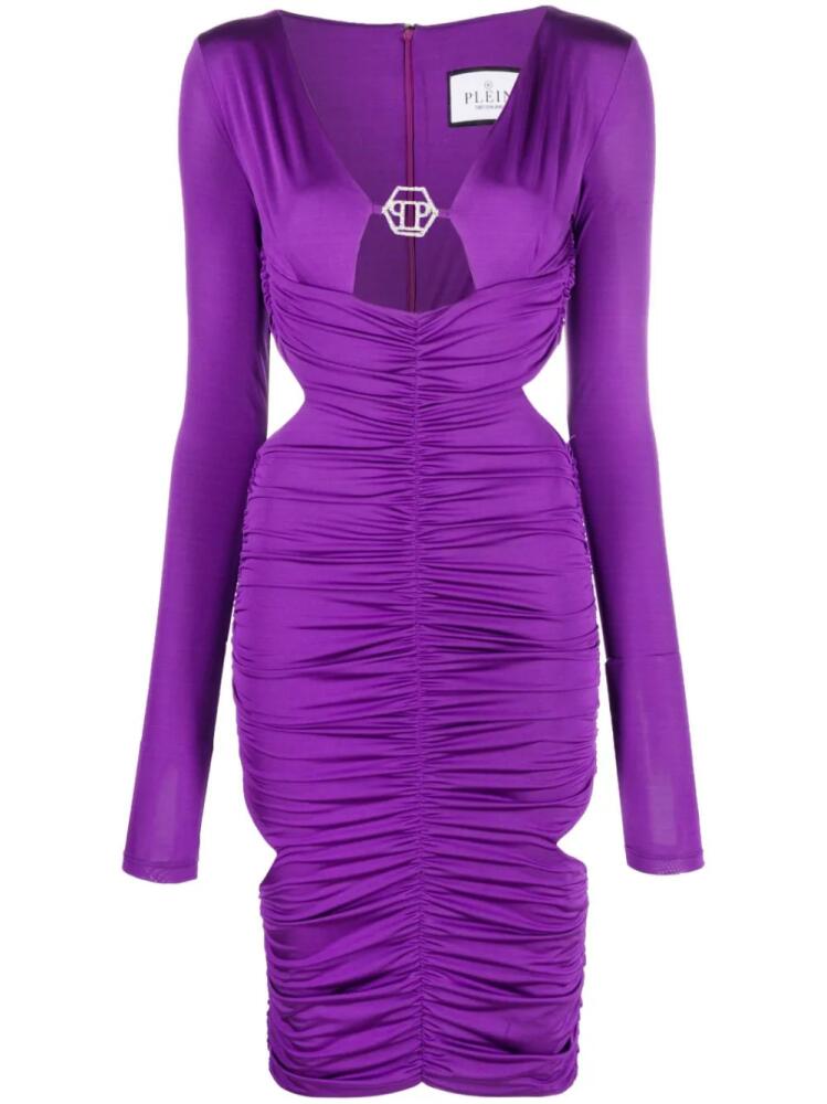 Philipp Plein logo-plaque ruched midi dress - Purple Cover