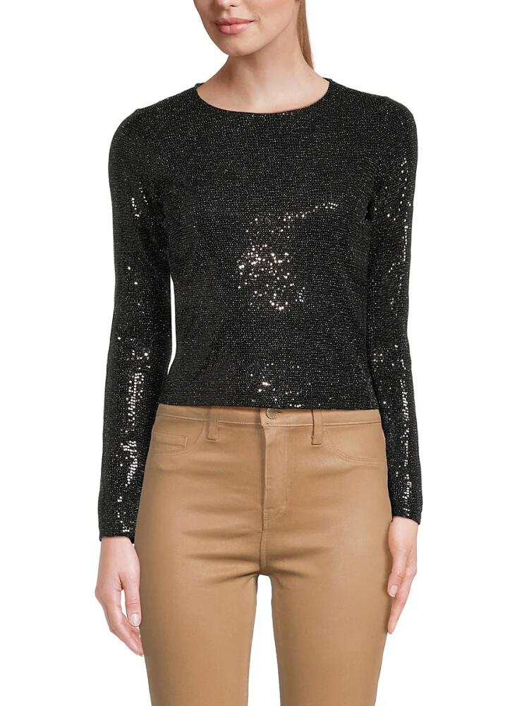 Renee C. Women's Long Sleeve Sequin Crop Top - Black Cover