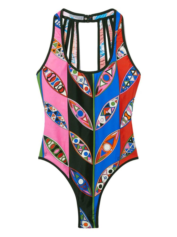 PUCCI abstract print open back swimsuit - Blue Cover