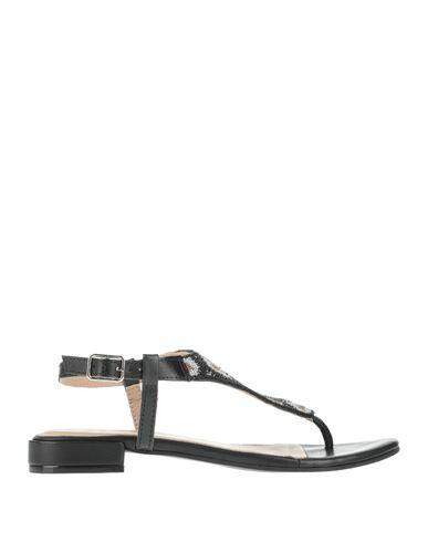 Gioseppo Woman Thong sandal Black Soft Leather, Textile fibers Cover