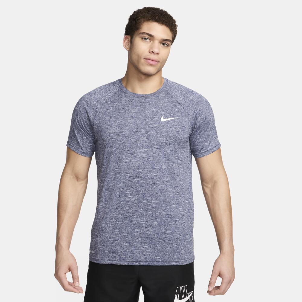 Nike Men's Heathered Short-Sleeve Hydroguard Swim Shirt in Blue Cover