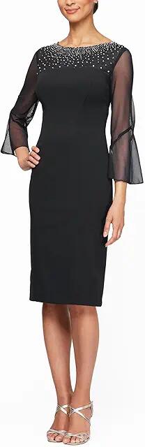 Alex Evenings Short Sheath Dress with Embellished Illusion Neckline (Black) Women's Dress Cover