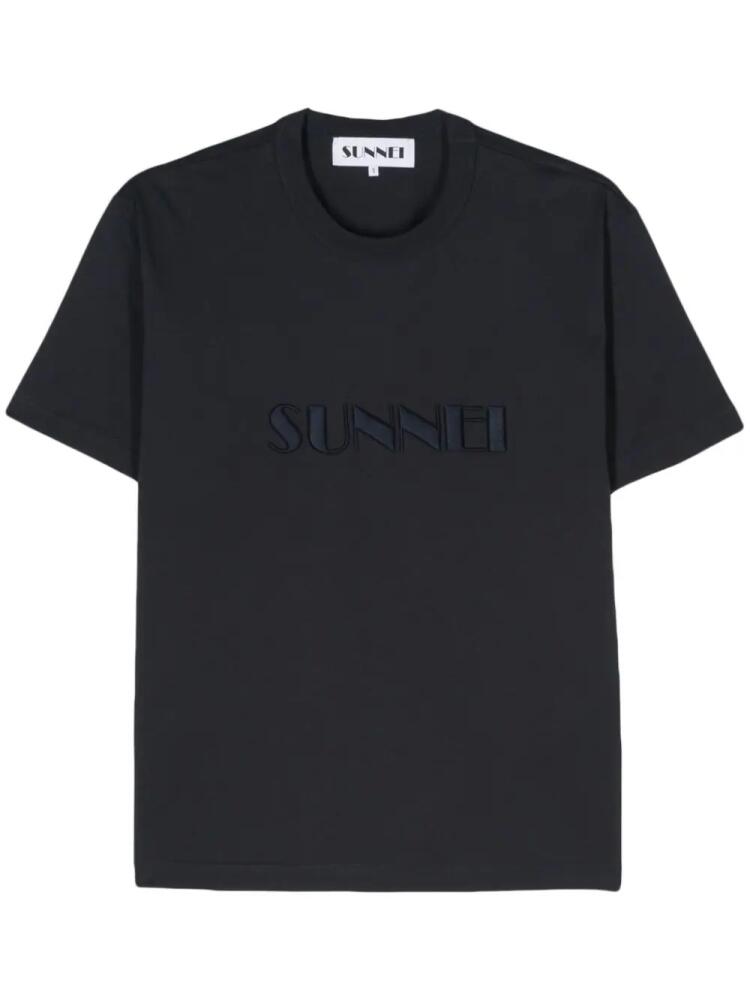 Sunnei embroidered-logo organic-cotton T-shirt - Blue Cover