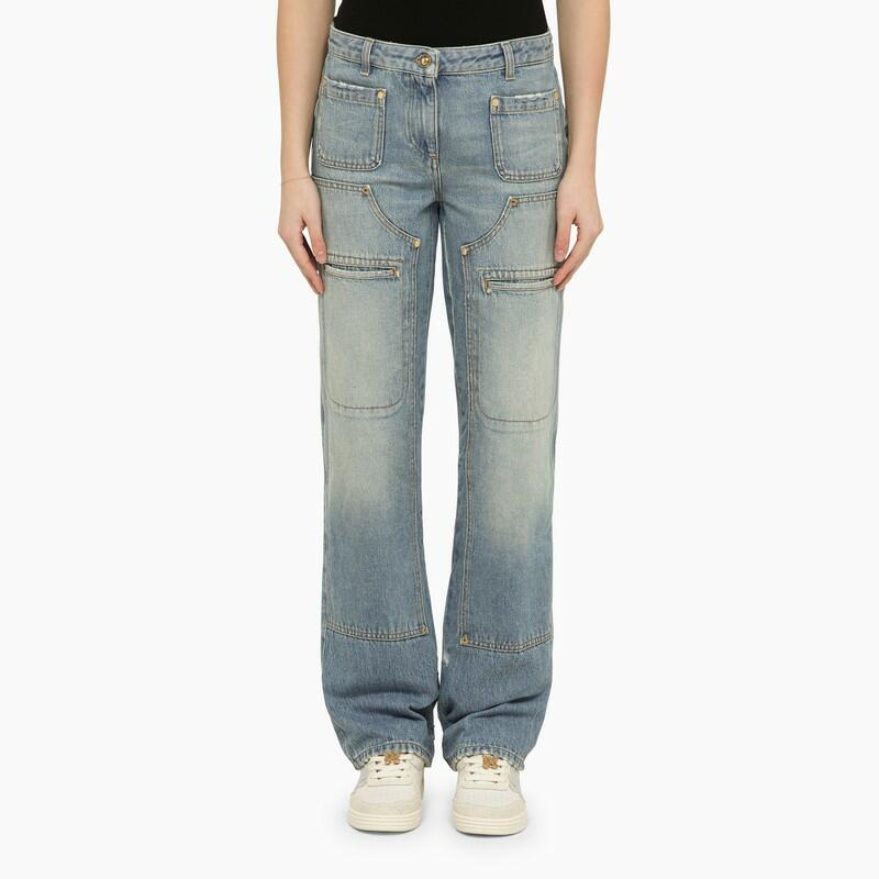 Palm Angels Blue washed-effect multi-pocket jeans in denim Cover