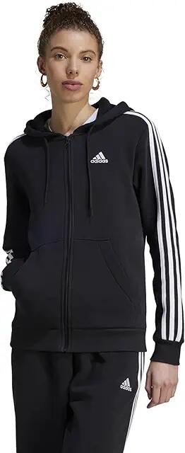 adidas 3-Stripes Fleece Full Zip Hoodie (Black/White 1) Women's Clothing Cover