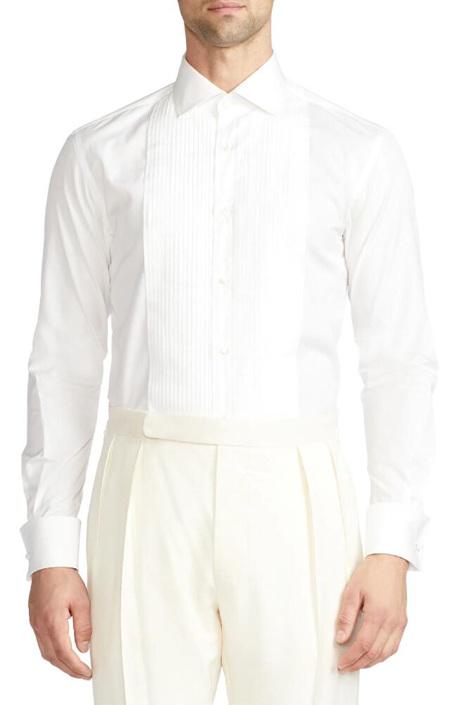 Ralph Lauren Purple Label Aston Pleated Cotton Poplin Tuxedo Shirt in White Cover