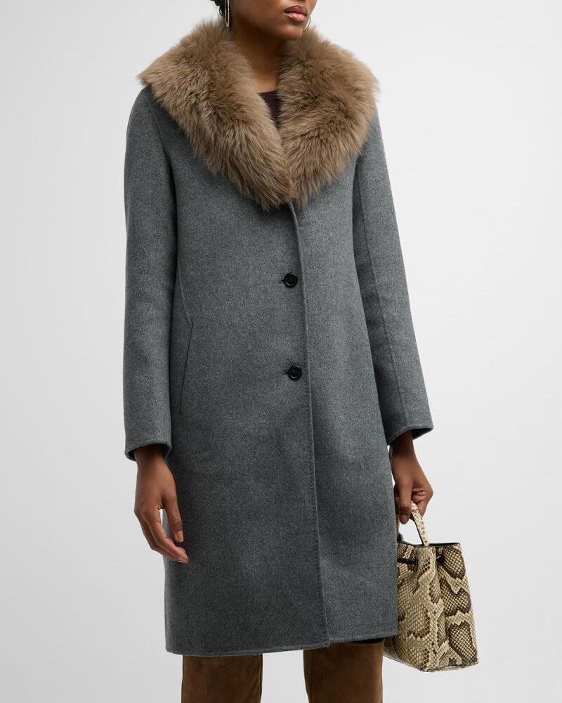 Neiman Marcus Cashmere Collection Double-Faced Cashmere and Lamb Fur Coat Cover