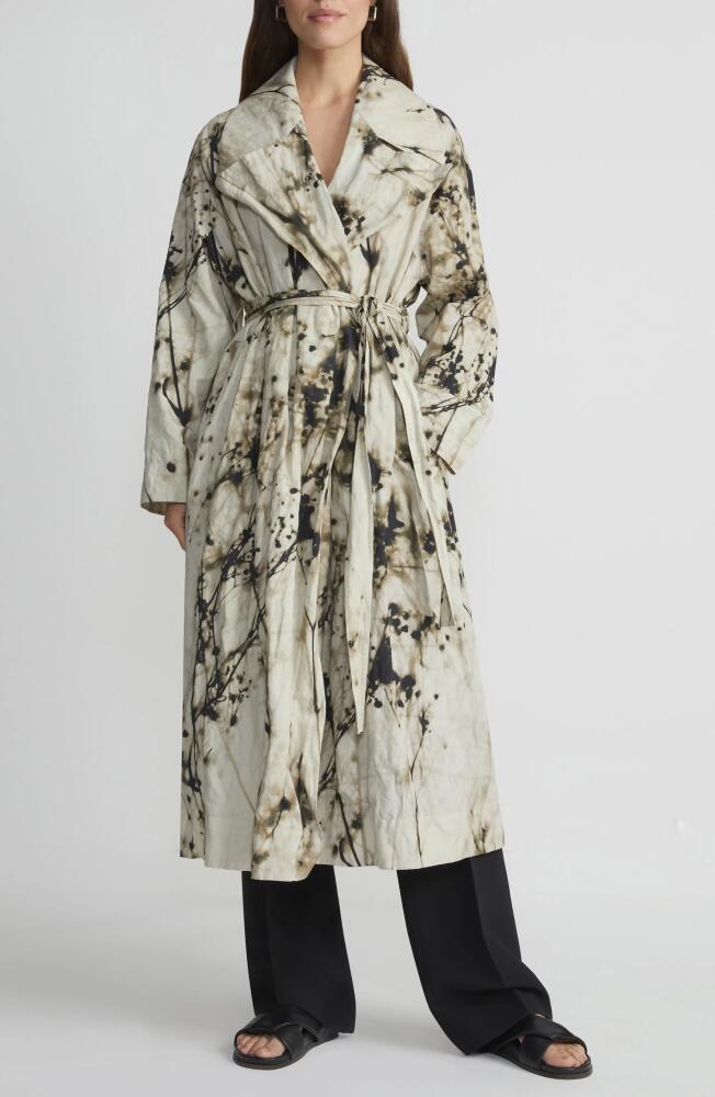 Lafayette 148 New York Floral Print Belted Trench Coat in Plaster Multi Cover