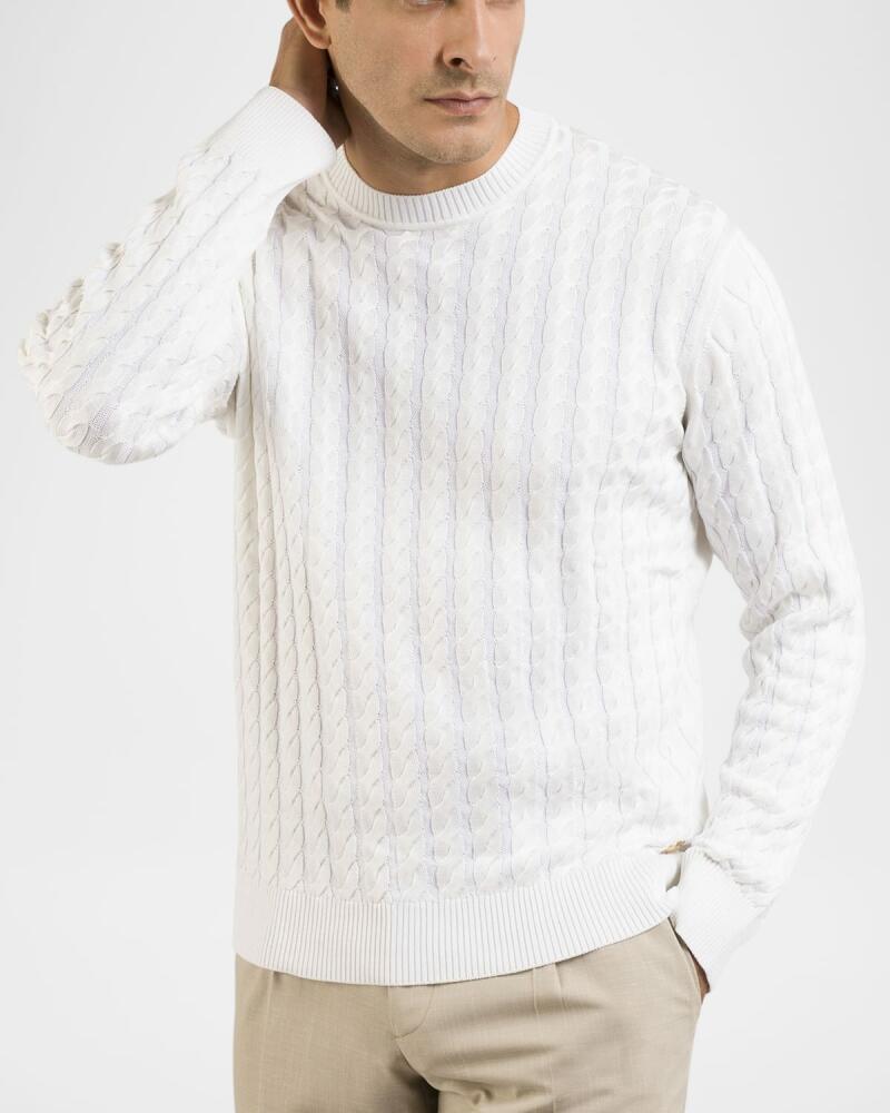 Stefano Ricci Men's Silk and Cotton Cable Knit Crewneck Sweater Cover