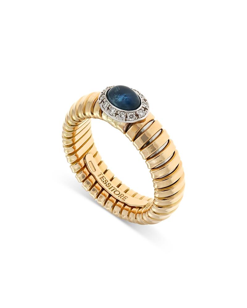 Alberto Milani 18K Yellow Gold Via Giardino Tubogas Domed Sapphire Cabochon & Diamond Ring Cover