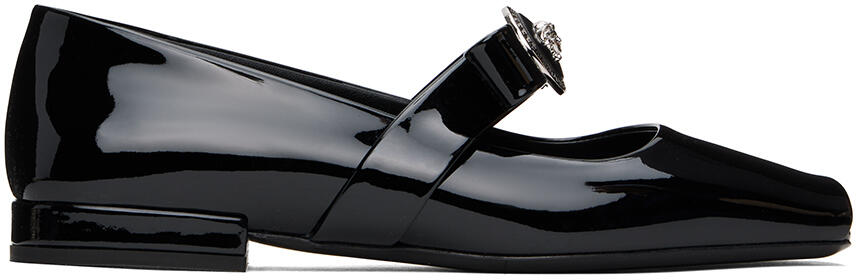 Versace Black Gianni Ribbon Open Patent Ballerina Flats Cover