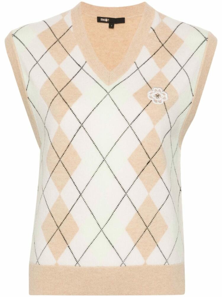 Maje argyle-pattern knitted vest - Neutrals Cover