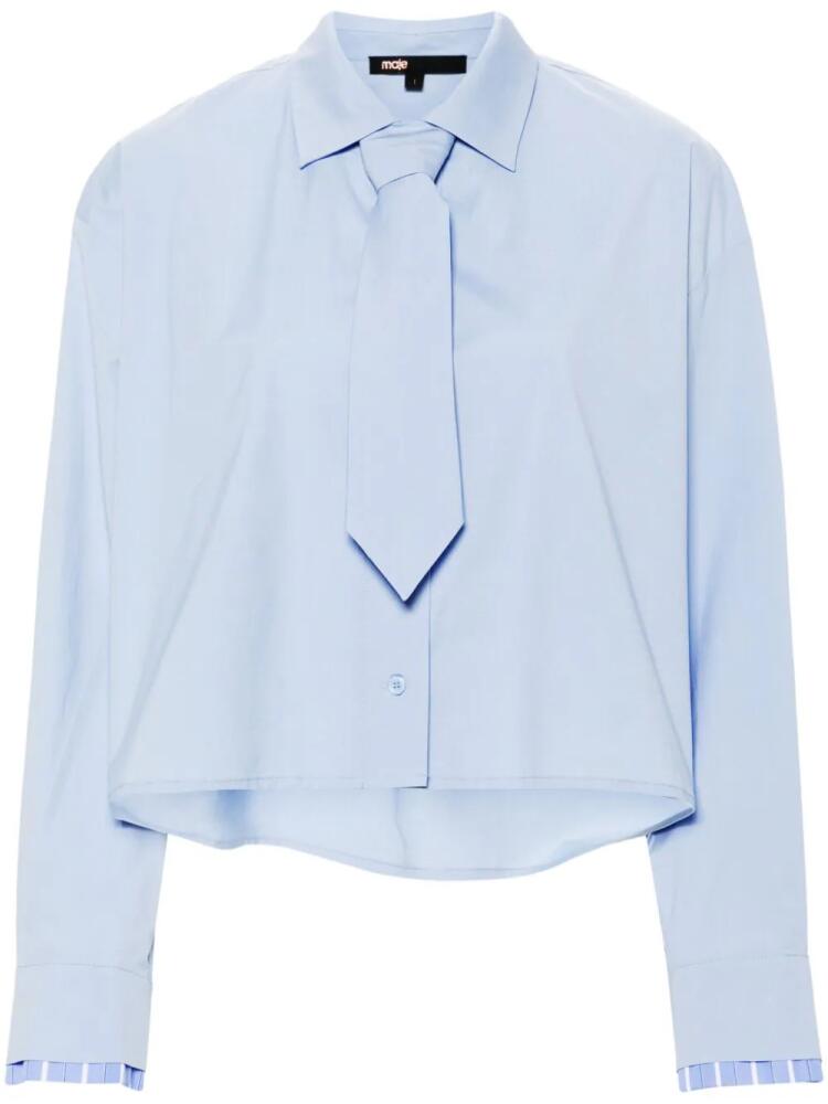 Maje tie-detail cotton cropped shirt - Blue Cover