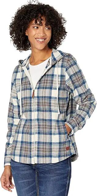 L.L.Bean Scotch Plaid Flannel Relaxed Fit Hoodie (Indigo Tartan) Women's Clothing Cover