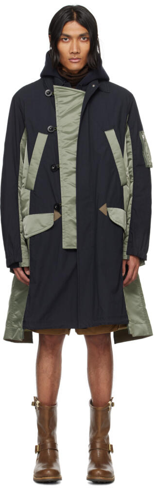 sacai Navy & Khaki Paneled Coat Cover