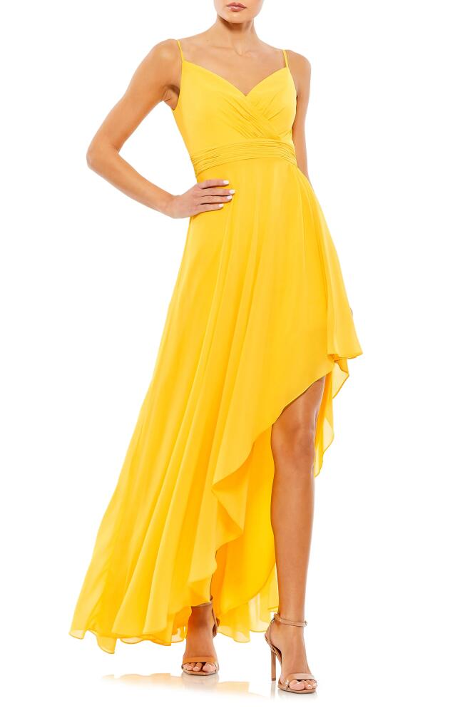 Ieena for Mac Duggal Asymmetric Hem Gown in Marigold Cover