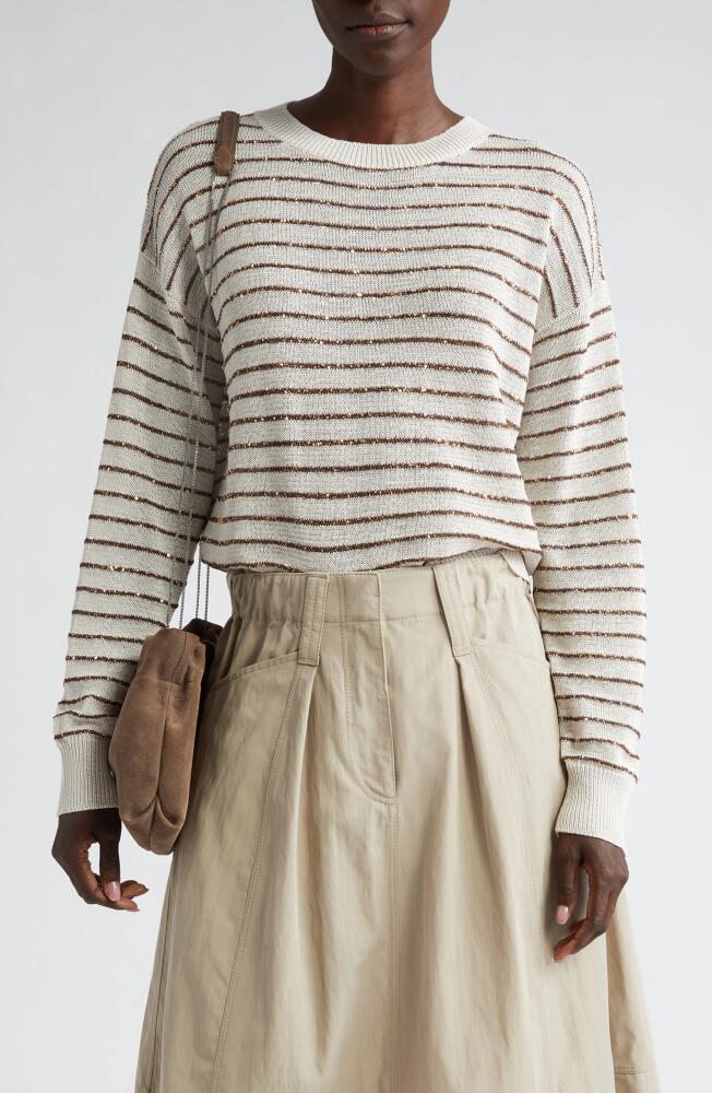 Brunello Cucinelli Sequin Stripe Sweater in Oat Cover